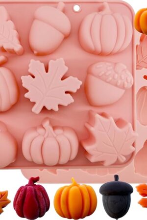 2Pcs 3D Pumpkin Silicone Mold Fall Silicone Mold Halloween Thanksgiving Candy Mold Autumn Maple Leaf Acornshape Chocolate Candy Cake Pan Baking Tray Molds for Cake Decoration upcake Toppers Resin Cand