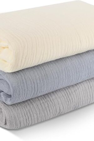 3 Pack Muslin Swaddle Blankets (40x40in) - Ultra Soft Breathable Wraps for Newborn Swaddling, Nursing, and Toddler Playtime, Unisex Design
