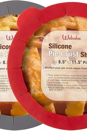Webake Pie Crust Protector Shield Adjustable Pie Crust Shield Fits 11.5-9 Inch Pie Pan, European Food Grade Silicone Pinch Test Passed, for Baking Party Pie Tart, Pack of 2, Red and Grey