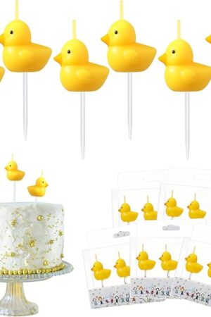 Coume 9 Pcs Yellow Duck Cake Candles Duck Birthday Decorations Cute Little Duckie Cupcake Candles for Kids Theme Birthday Baby Shower Party Decorations