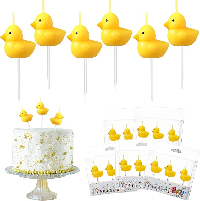 Coume 9 Pcs Yellow Duck Cake Candles Duck Birthday Decorations Cute Little Duckie Cupcake Candles for Kids Theme Birthday Baby Shower Party Decorations