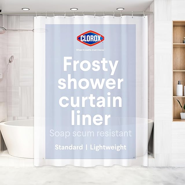 CLOROX Shower Curtain Liner, Premium Lightweight Durable Waterproof 4g PEVA for Bathroom with Weighted Magnets, Standard Size 70" x 72", Frosty 1 Pack