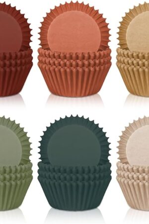 Whaline 300Pcs Autumn Cupcake Liners Warm Fall Paper Baking Cups Wedding Colors Standard Muffin Cupcake Wrappers for Party Supplies Table Decor
