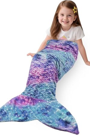 Catalonia Toddlers Mermaid Tail Blanket, Super Soft Plush Flannel Sleeping Snuggle Blanket for Kids, Mermaid Gifts for Girls 4-6, Fish Scale Pattern