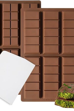 2 Pack Chocolate Bar Mold Deep for Stuffed Bar, Non-Stick Thick Chocolate Molds, Silicone Chocolate Candy Molds for Knafeh Pistachio Chocolate Bar, Candy, DIY Handmade Gifts (5 Snap+10 Snap)