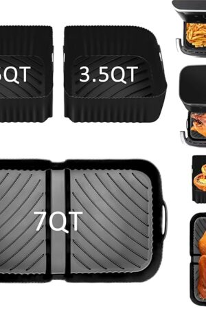 Air Fryer Silicone Liners for Ninja DZ071 7 QT/Instant 9 QT Flexbasket Airfryer,3 Pack Reusable Silicone Air fryer Liners for Ninja DZ071, Large Air Fryer Liners for Ninja DZ071 (3 Packs- Black)