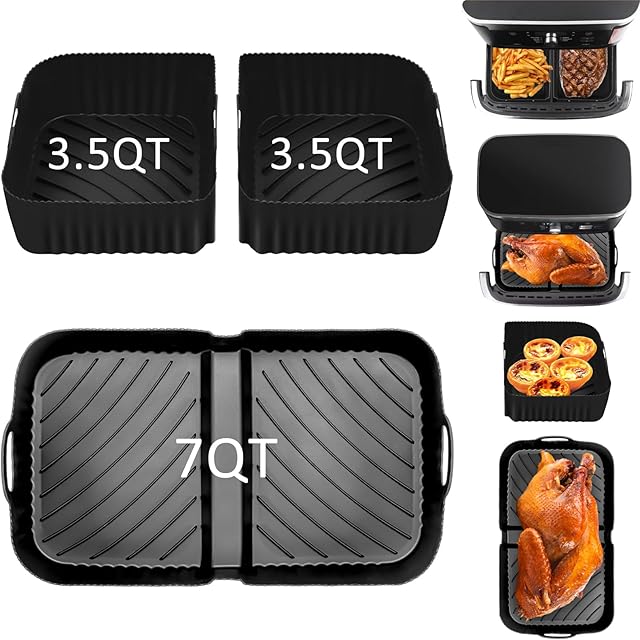 Air Fryer Silicone Liners for Ninja DZ071 7 QT/Instant 9 QT Flexbasket Airfryer,3 Pack Reusable Silicone Air fryer Liners for Ninja DZ071, Large Air Fryer Liners for Ninja DZ071 (3 Packs- Black)