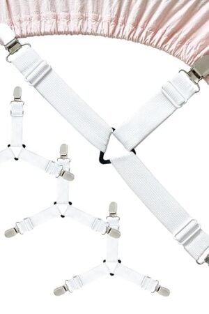 Bed Sheet Straps, Upgrade Fitted Bed Sheet Holders for Corners, Non Slip Sheet Clips White 4Pcs