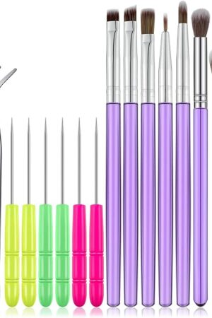 15 Pieces Cake Decorating Tool Set Include Cookie Decoration Brushes Cookie Scriber Needles Sugar Stir Needles Elbow and Straight Tweezers for Biscuit Cake Fondant Decor Supplies(Purple)