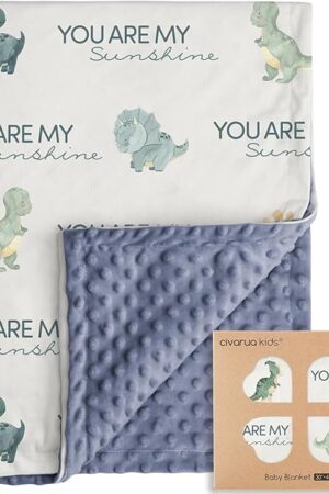 Dinosaur Baby Blankets for Boys, Super Soft Newborn Nursery Blanket with Double Layer Dotted Backing - Blue Babies Minky, Cozy Printed Bed Throw Blanket (30" x 40")