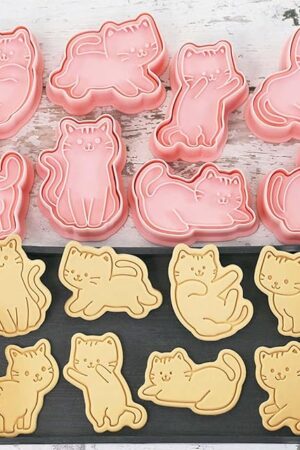 8pc 3D Cute Cat Cookie Stamps, Cupcake Pancake Apple Pie Pastry Biscuit Molds, Fruit & Sandwich Cutter Set for Cat Party Decorations