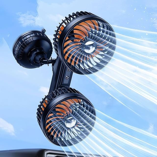 Dual Head Car Fans That Blow Cold Air, 4000Mah Battery Powered Rechargeable Fan For Car, Suction Cup Fan for Semi Truck Rv Van Window Dashboard, Cool Your Car without Ac Summer Car Accessories