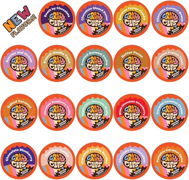 Crazy Cups Flavored Coffee in Single Serve Coffee Pods - Flavor Coffee Variety Pack for Keurig K Cups Machine, 20 Count