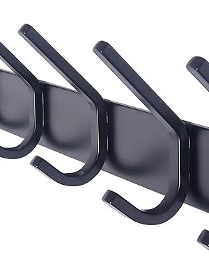 WEBI Coat Rack Wall Mounted,17-1/8 Inch Hooks for Hanging Coats,Heavy Duty Metal Hook Rail with 6 Double Dual Hooks Hanger Wall Mount for Purse Clothes Jacket Backpack Entryway,Black