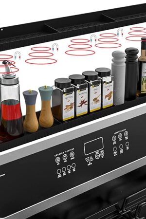 30 Inch Silicone Stove Top Shelf Magnetic for Kitchen, Strong Magnetic Heat Resistant Spice Rack Organizer for Over Stove Oven - (Black)