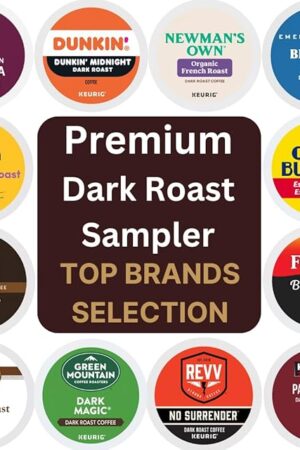 24 Count Dark Roast Coffee Variety Pack Sampler Includes Dunkin Midnight, Starbucks Sumatra, Big Easy Bold, Black Silk, Cafe Bustelo espresso, Kirkland Pacific, Barista Prima Italian, Peet's house blend, Revv No Surender, Green Mountain Dark Magic, Gevalia Royal Roast, And Newmans Fench K-Cup Coffee Pods (12 Unique Blends)