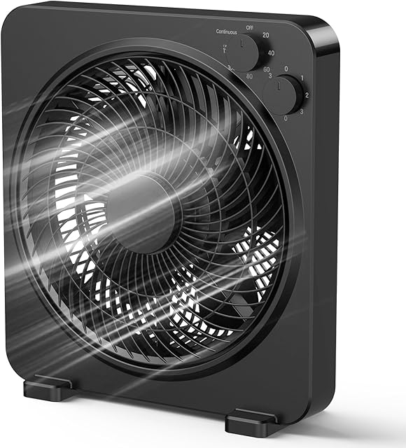 Box Fan, Table Fan, Quiet Powerful Desk Fan with 3 Adjustable Speeds, 120 Min Timer, Compact & Portable, Fan for Bedroom Home, Office, Kitchen