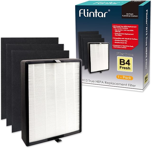Flintar B4-Fresh Replacement Filter, Compatible with Alen BreatheSmart Flex and 45i Air Purifier, H13 Grade High Efficiency Air Filtration with 12 oz. Activated Carbon Pellets, 1-Pack
