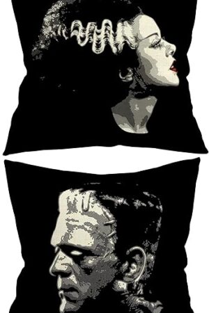 18x18 in Set of 2 Decorative Pillowcase Halloween Gothic Couple Horror Throw Pillow Cover Gifts for Gothic Room Couch Sofa Decor, Gifts for Couples, Valentine Day (Black2)