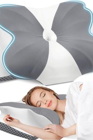 CloudBliss Cervical Neck Pillow for Sleeping, Ergonomic Memory Foam Pillow for Pain Relief Neck Shoulder Support for Side Back Stomach Sleepers - Fathers Day, Birthday Gift (Grey, Queen Size)
