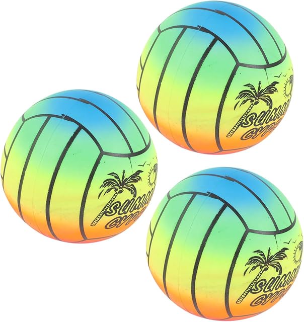 The Garneck 3 Pcs Elastic Rainbow Balls PVC Beach Play Balls for Indoor Outdoor Fun Games and Activities Random Pattern