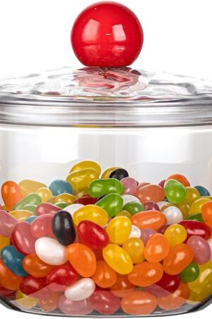 30oz Clear Candy Jar with Lid for Office Desk, Plastic Cookie Storage Jar for Kitchen Counter, 900ml