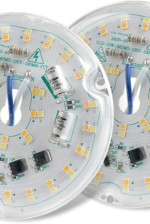 2-Pack 3.93'' LED Ceiling Fan Light Retrofit Kit, Ceiling Light Replacement Panel PCB 18W 3CCT 2200LM 120V CRI90 ETL Dimmable (2-Pack 3CCT)