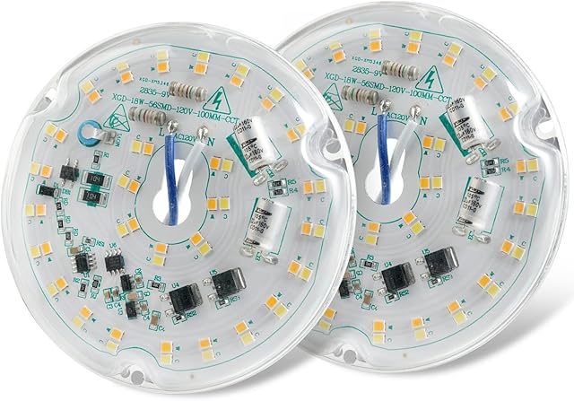 2-Pack 3.93'' LED Ceiling Fan Light Retrofit Kit, Ceiling Light Replacement Panel PCB 18W 3CCT 2200LM 120V CRI90 ETL Dimmable (2-Pack 3CCT)