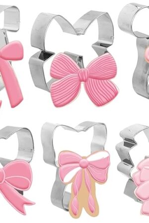 6Pcs Bowknot Cookie Cutters Coquette Bow Shape Cookie Cutting Molds Biscuit Cutters for Women Birthday Wedding Baby Shower DIY Craft Baking Supplies