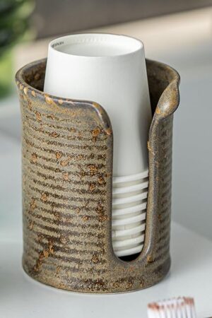 Ceramic Bathroom Cup Dispenser, 3 Oz Mouthwash Cup Dispenser Bathroom Cup Holder for Dixie Cups Rising Cups, Small Disposable Paper Cup Holders, Brown