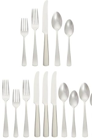 Amazon Basics 20-Piece Stainless Steel Flatware Set with Square Edge, Service for 4, Silver