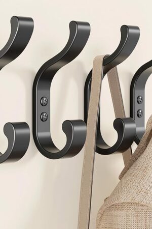 Coat Hooks Wall Mount for Hanging, Heavy Duty Backpack Hooks for Wall, Hold up to 30 lbs, Large Hanger Hooks for Towels, Purses, Clothes, Mudroom, Bathroom, Door, Black, 4 Pack