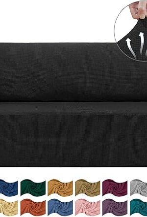 Asnomy Couch Covers for 3 Cushion Couch Sofa Pet Friendly, 3 Seater Sofa Cover Washable Slipcovers Protector Furniture Covers for Dogs Spandex Jacquard Fabric Small Checks（Large，Black）