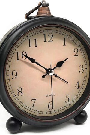 Vintage Retro Analog Alarm Clock, 4 inch Super Silent Non Ticking Small Clock with Night Light, Battery Operated, Simply Design, for Living Room, Bedroom, Bedside, Desk, Gift Clock (Arabic)
