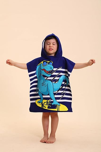 Dinosaur Hooded Towels for Kids/Toddler/Boys/Girls, Poncho Beach Towels for Pool/Swimming, Towel Robes/Wearable Towel for Kids 2-10