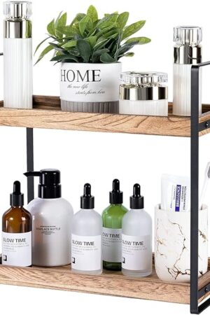 2-Tier Countertop Organizer for Bathroom Counter Wood Bathroom Counter Organizers Shelf Cosmetic Storage, Standing Vanity Tray for Room Organization and Decor