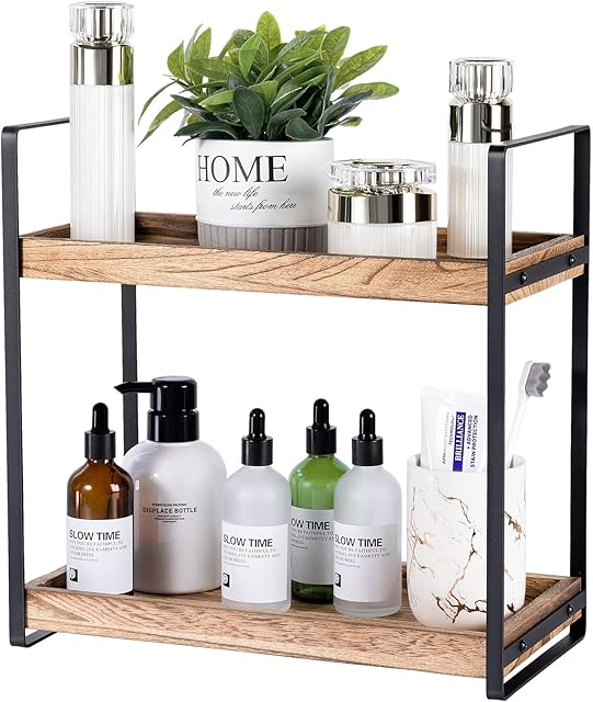2-Tier Countertop Organizer for Bathroom Counter Wood Bathroom Counter Organizers Shelf Cosmetic Storage, Standing Vanity Tray for Room Organization and Decor