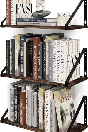 BAMEOS Rustic Wood Floating Shelves Small Wall Shelf with Metal Bracket