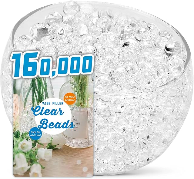 160,000 Clear Water Gel Beads for Centerpieces, Tansparent Vase Filler for Floating Candle, Christmas Decoration, Wedding Centerpiece, Floral Decorations, Soilless Planting