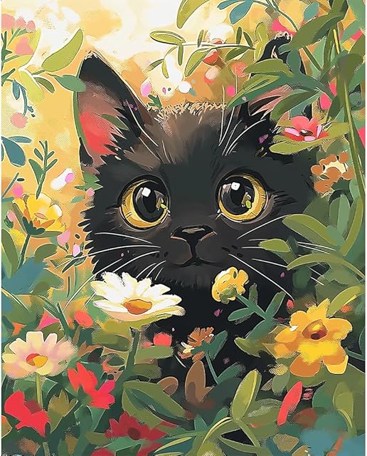 The Natuyalo Paint by Numbers Kit for Adults - Cat in The Garden DIY Adult Paint by Number Kits Animal Acrylic Canvas Painting for Adults Beginners Kids Art Crafts Without Frame, 16x20 Inch