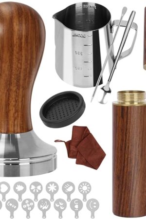 Y-Step 23 PCS Coffee Tamper Set, Espresso Accessories Kit Barista Kit, with Espresso Tamper 51mm, Coffee Stirrer, Frothing Pitcher, Tamper Mat, Latte Art Pen, Sandalwood Tamper for Espresso Machine