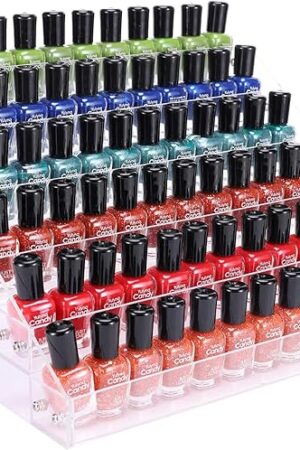 Clear Nail Polish Paint Organizer Holder Rack Shelf 6 Tier Acrylic Tattoo Ink Essential Oil Display Stand Holds Up to 48-96 Bottles for Table (Fit 1-2oz Bottles)
