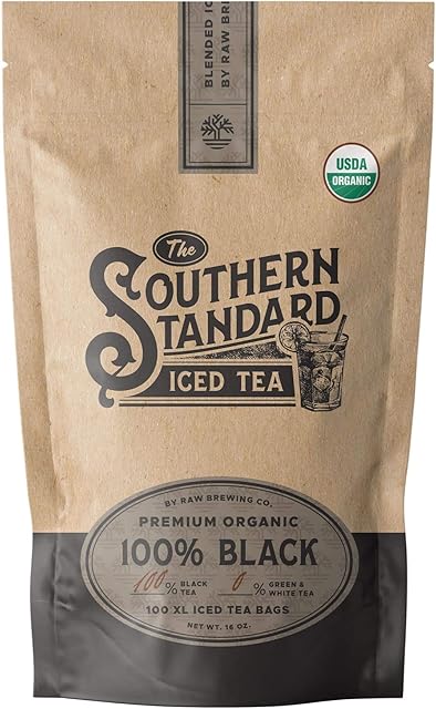 The Southern Standard | Organic Iced Tea Bags – 100% Black Tea Blend | No Microplastics | 50 XL Bags (½ lb, Makes 25 Gallons)