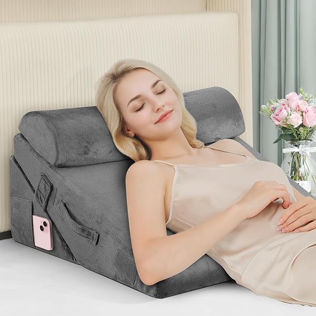 Bed Wedge Pillow for Sleeping,9 & 12 Inch Wedge Pillow for Acid Reflux Heartburn, 10 in 1 Cooling-Gel Pillow Wedge for After Surgery, Adjustable Elevated Pillows for Sleeping,Dark Grey