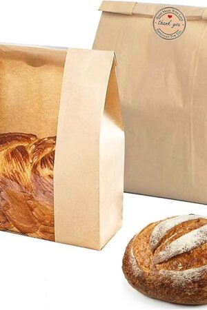 10 Pack Large Paper Bread Bags for Homemade Sourdough Loaves Bread Bags with Window for Homemade Bread Gift Giving, Sourdough Bread Packaging Storage with Label Seal Stickers(13.7x8.2x3.5 inch)