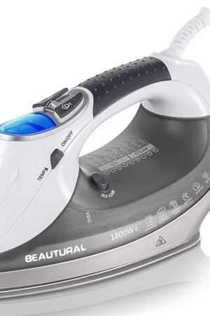 BEAUTURAL 1800-Watt Steam Iron with Digital LCD Screen, Double-Layer and Ceramic Coated Soleplate, 3-Way Auto-Off, 9 Preset Temperature and Steam Settings for Variable Fabric Gray