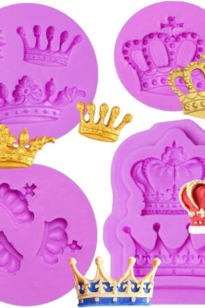 4 Pieces Crown Silicone Fondant Molds, 3D Crown Candy Baking Molds, Princess Crown Cake Decoration Chocolate for Cupcake Topper Sugar Craft Gum Paste Clay Crafting Projects