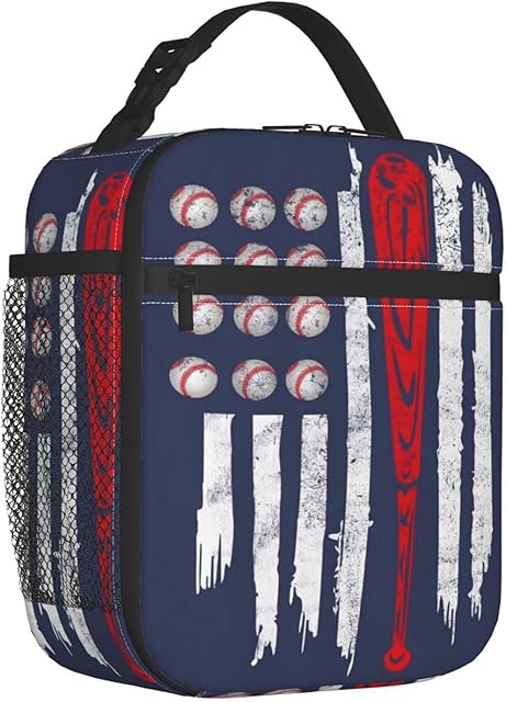 Lunch Box for Boys Girls Reusable Lunchbox for Adult and Kids Insulated Waterproof Lunch Tote Bag for Office Work School Picnic (American Flag Baseball 3D Printing)