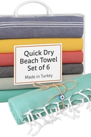 Clotho 6 Pack Turkish Beach Towel Set 39"x70" 100% Cotton Bath and Pool Towels