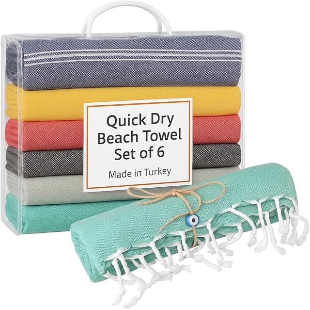 Clotho 6 Pack Turkish Beach Towel Set 39"x70" 100% Cotton Bath and Pool Towels